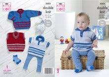 Load image into Gallery viewer, https://images.esellerpro.com/2278/I/170/716/king-cole-double-knit-knitting-pattern-baby-sweater-polo-shirt-slipover-5353.jpg