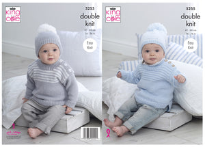 King Cole Double Knitting Pattern - Baby Sweaters & Hats (5255)