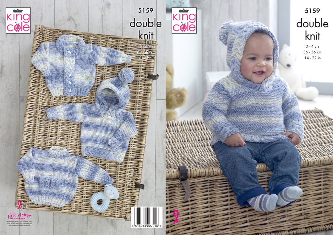 King Cole Double Knitting Pattern - Baby Sweaters & Jacket (5159)