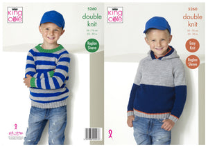 King Cole Double Knitting Pattern - Boys Sweater & Hoodie (5260)