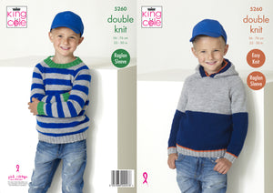 King Cole Double Knitting Pattern - Boys Sweater & Hoodie (5260)