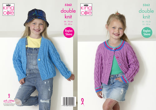 King Cole Double Knitting Pattern - Girls Cardigans (5262)