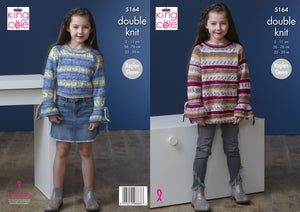 King Cole Double Knitting Pattern - Girls Sweater & Dress (5164)