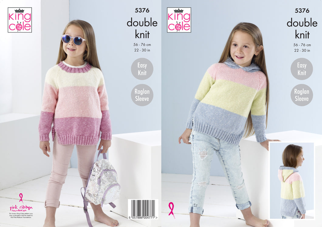 King Cole Double Knitting Pattern - Girls Sweaters (5376)