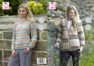 King Cole Double Knitting Pattern - Ladies Sweater & Cardigan (5304)