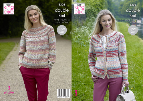 King Cole Double Knitting Pattern - Ladies Sweater & Cardigan (5305)