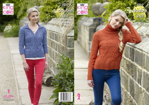 King Cole Double Knitting Pattern - Ladies Cardigan & Sweater (5310)