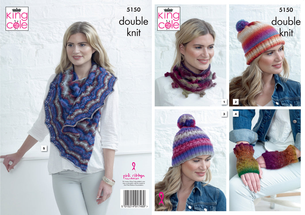 King Cole Ladies DK Knitting Pattern - Accessories (5150)