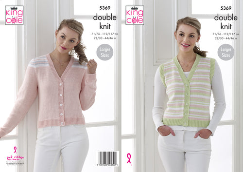 King Cole Double Knitting Pattern - Ladies Cardigan & Waistcoat (5369)