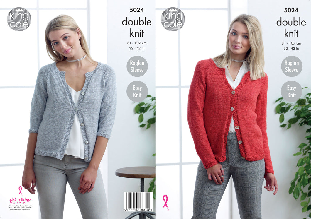 King Cole Double Knitting Pattern - Ladies Cardigans (5024)