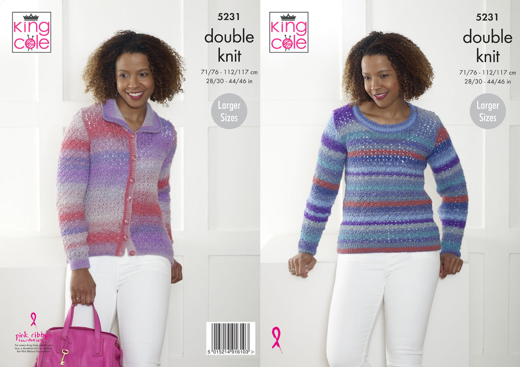King Cole Double Knitting Pattern - Ladies Sweater & Cardigan (5231)