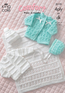 King Cole Double Knit & 4 Ply Pattern - 3115 Baby Clothing Set