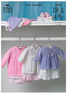 King Cole Double Knitting & 4 Ply Pattern - 2979 Matinee Coat & Bonnet