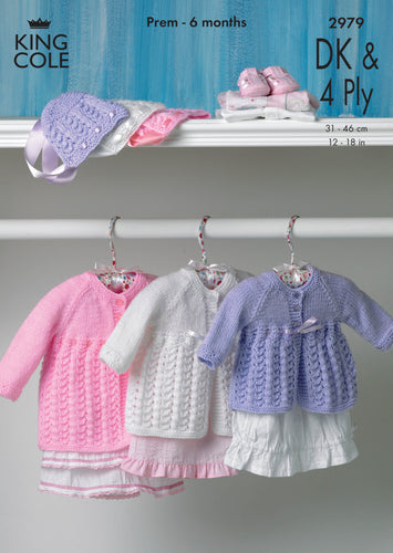 King Cole Double Knitting & 4 Ply Pattern - 2979 Matinee Coat & Bonnet