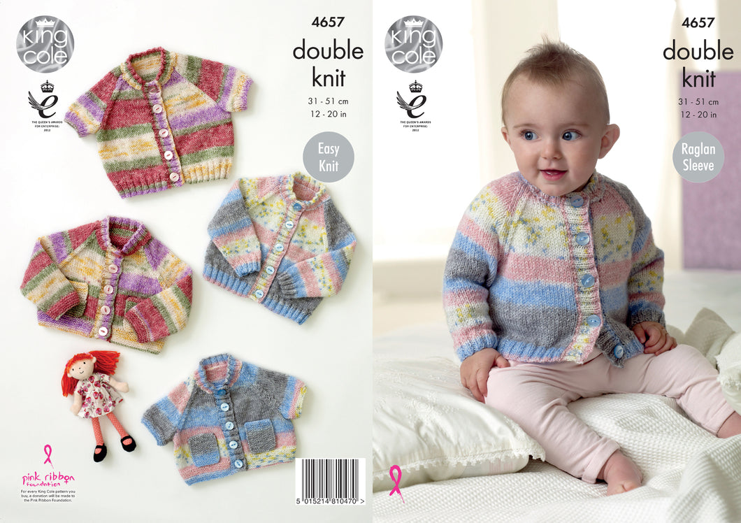 King Cole Baby Double Knitting Pattern - Long or Short Sleeved Cardigans (4657)