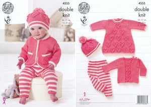 King Cole Double Knitting Pattern - Heart Motif Baby Set (4555)