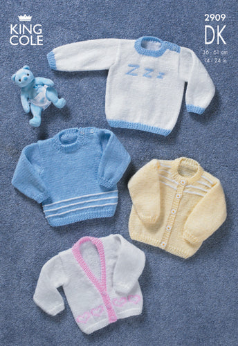 King Cole Double Knitting DK Pattern - 2909 Baby Sweaters & Cardigans
