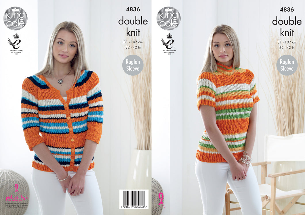 King Cole Double Knitting Pattern - Ladies Polo Neck Top & Cardigan (4836)