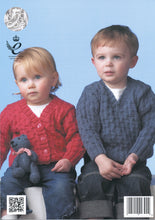 Load image into Gallery viewer, King Cole Double Knitting Pattern - 2768 Baby Sweater Cardigan &amp; Teddy Bear