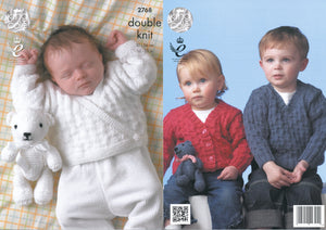 King Cole Double Knitting Pattern - 2768 Baby Sweater Cardigan & Teddy Bear