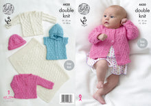 Load image into Gallery viewer, King Cole Double Knitting Pattern - Baby Blanket Jackets Gilet &amp; Hat (4430)