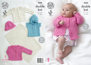 King Cole Double Knitting Pattern - Baby Blanket Jackets Gilet & Hat (4430)