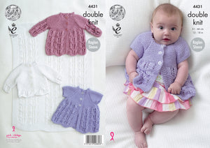 King Cole Double Knitting Pattern - Baby Blanket Matinee Coats & Cardigan (4431)