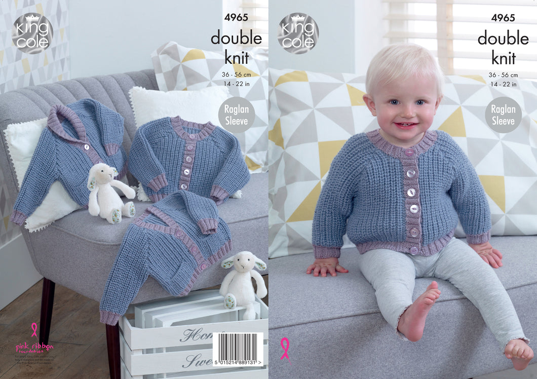 King Cole Double Knitting Pattern - Baby Fisherman Rib Cardigans (4965)