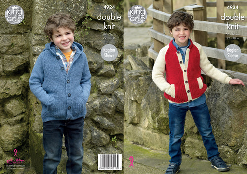 King Cole Double Knitting Pattern - Boys Jacket & Hoodie (4924)