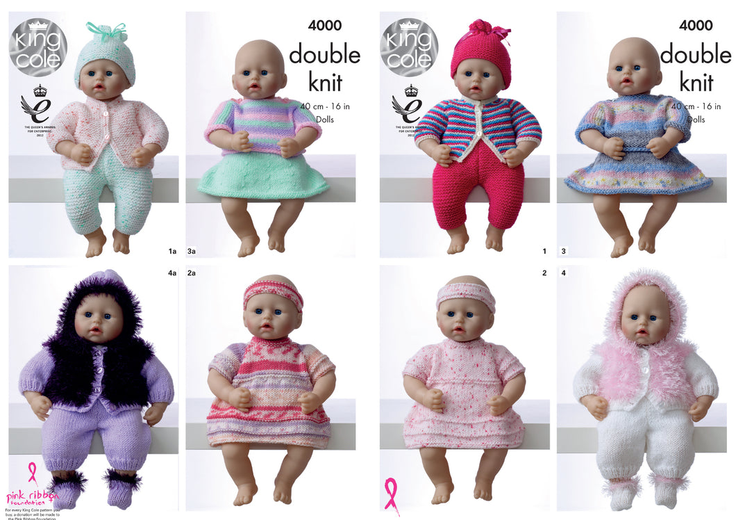 King Cole Dolls Clothes Dolly Outfits Knitting Pattern (4000)