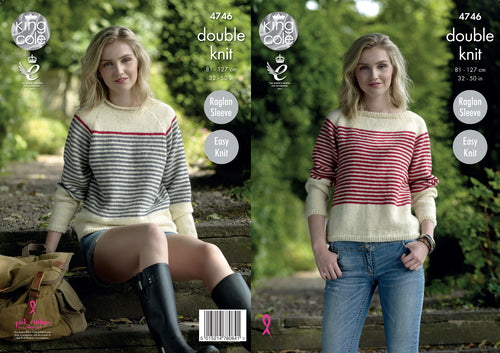 King Cole Double Knitting Pattern - Ladies High or Boat Neck Sweaters (4746)
