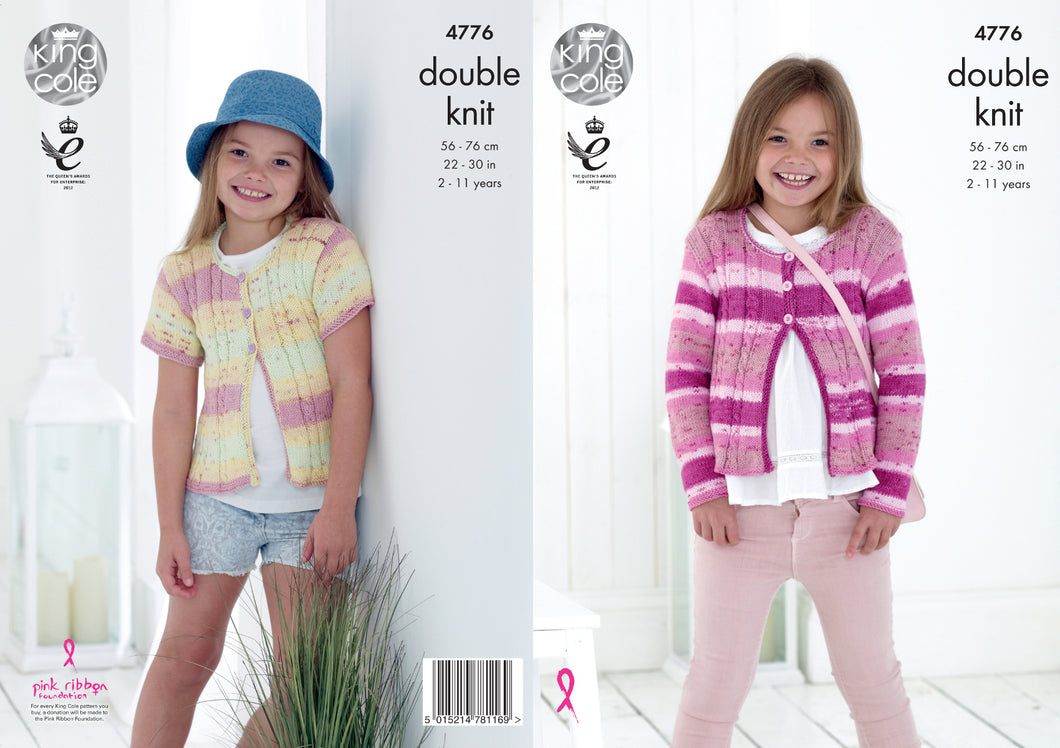King Cole Double Knitting Pattern - Girls Cardigans (4776)