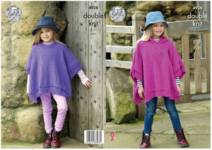 King Cole Double Knitting Pattern - Girls Heart Motif Ponchos (4928)