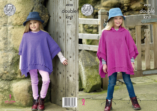 King Cole Double Knitting Pattern - Girls Heart Motif Ponchos (4928)