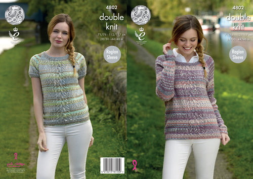 King Cole Double Knitting Pattern - Ladies Raglan Sleeve Sweaters (4802)