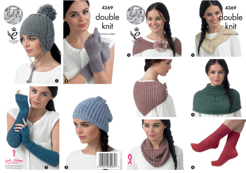 King Cole Double Knitting Pattern - Ladies Winter Accessories (4369)