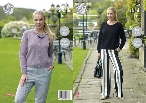 King Cole Double Knitting Pattern - Ladies Cardigan & Sweater (4935)