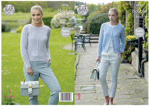 King Cole Double Knitting Pattern - Ladies Lacy Cardigan & Sweater (4936)