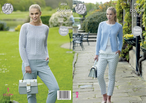 King Cole Double Knitting Pattern - Ladies Lacy Cardigan & Sweater (4936)