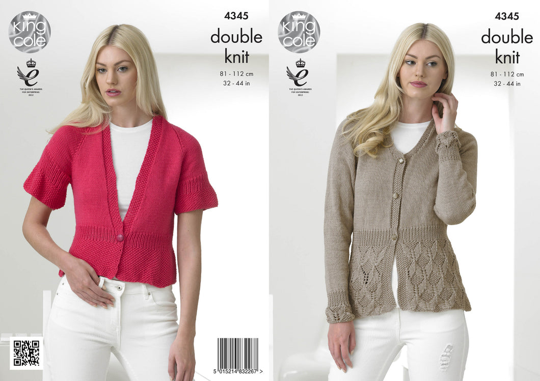 King Cole Double Knitting Pattern - Ladies Cardigans (4345)