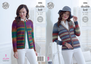 King Cole Double Knitting Pattern - Ladies Round or V Neck Cardigan (5006)