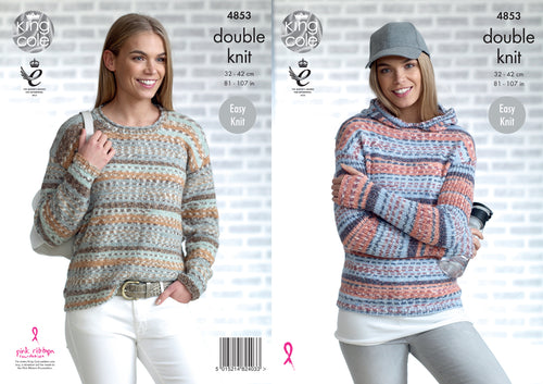 King Cole Double Knitting Pattern - Ladies Hoodie & Sweater (4853)