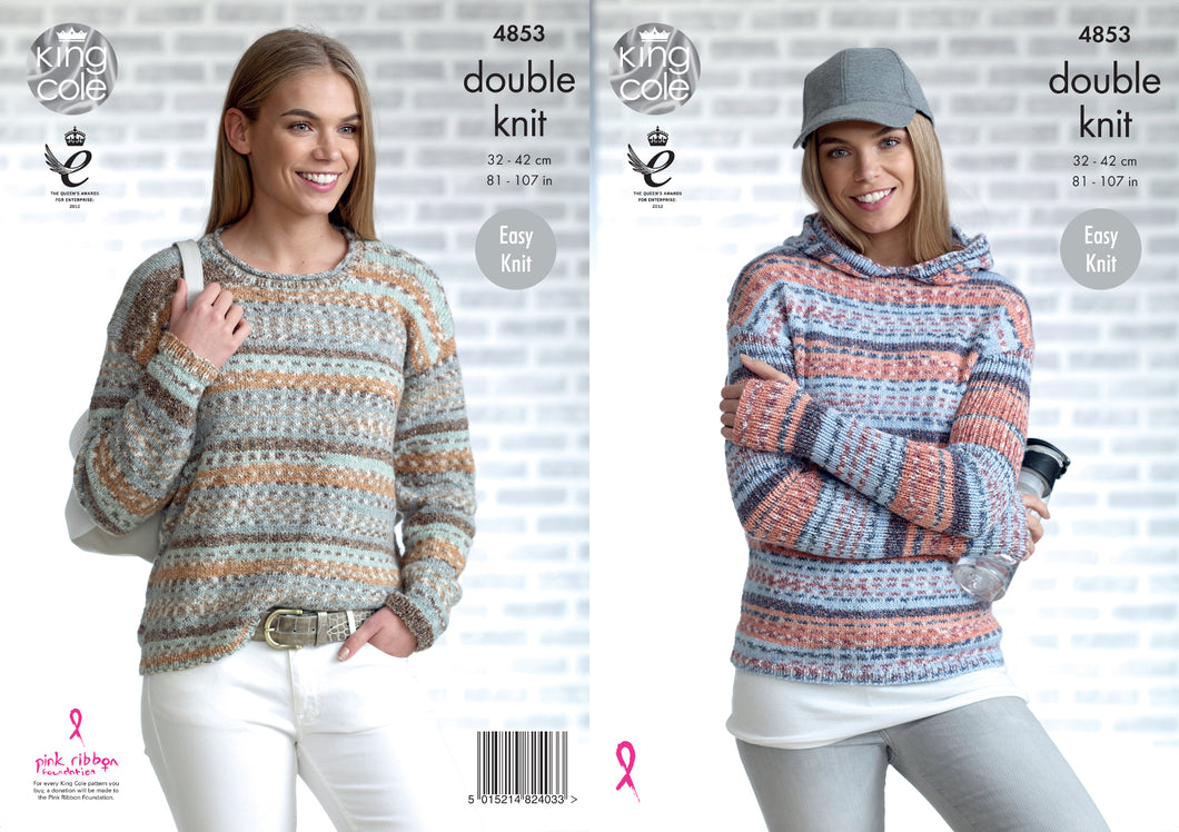 King Cole Double Knitting Pattern - Ladies Hoodie & Sweater (4853)