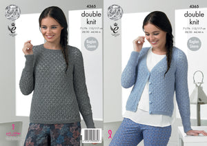 King Cole Double Knitting Pattern - Ladies Lace Effect Sweater & Cardigan (4365)