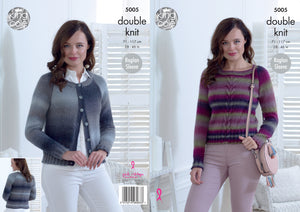 King Cole Double Knitting Pattern - Ladies Cabled Sweater & Cardigan (5005)