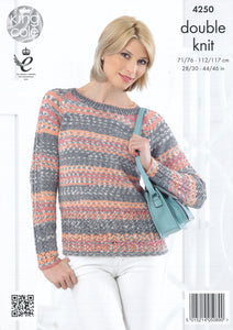 King Cole Double Knit Pattern - Ladies Lace Sleeve Cardigan & Sweater (4250)