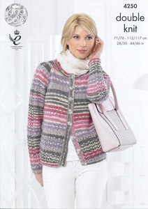 King Cole Double Knit Pattern - Ladies Lace Sleeve Cardigan & Sweater (4250)