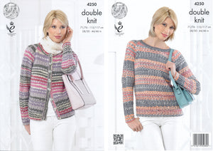 King Cole Double Knit Pattern - Ladies Lace Sleeve Cardigan & Sweater (4250)