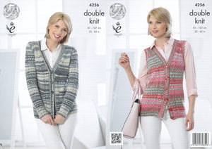 King Cole Double Knitting Pattern - Ladies Cardigan & Waistcoat (4256)