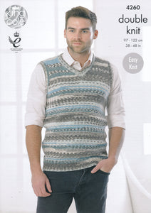 King Cole Double Knitting Pattern - Mens Slipover & Waistcoat (4260)
